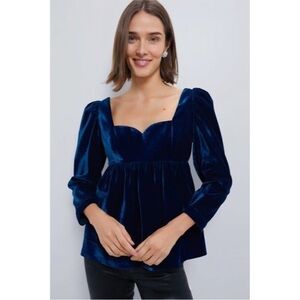 NWT Tuckernuck Hyacinth House Sapphire Velvet Sweetheart Sue Blouse S
